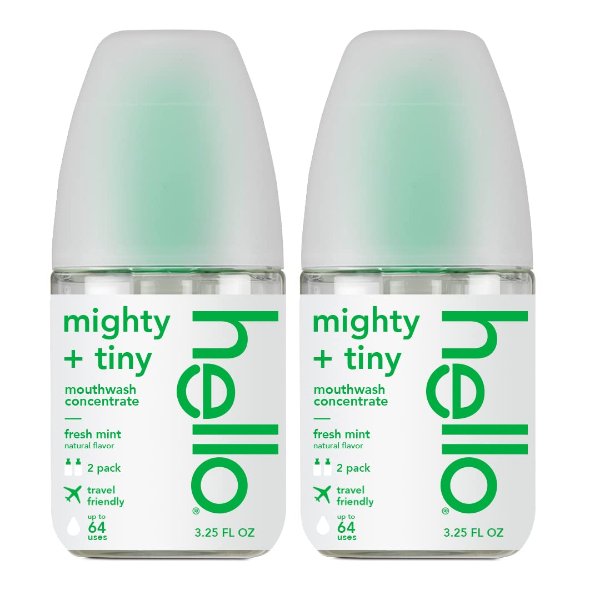 Hello Fresh Mint Mouthwash Concentrate, Alcohol Free for Bad Breath, Travel Size Mouthwash Made with Coconut Oil and Tea Tree Oil, Helps Freshen Breath, 2 Pack, 3.25 Oz Pump Bottles