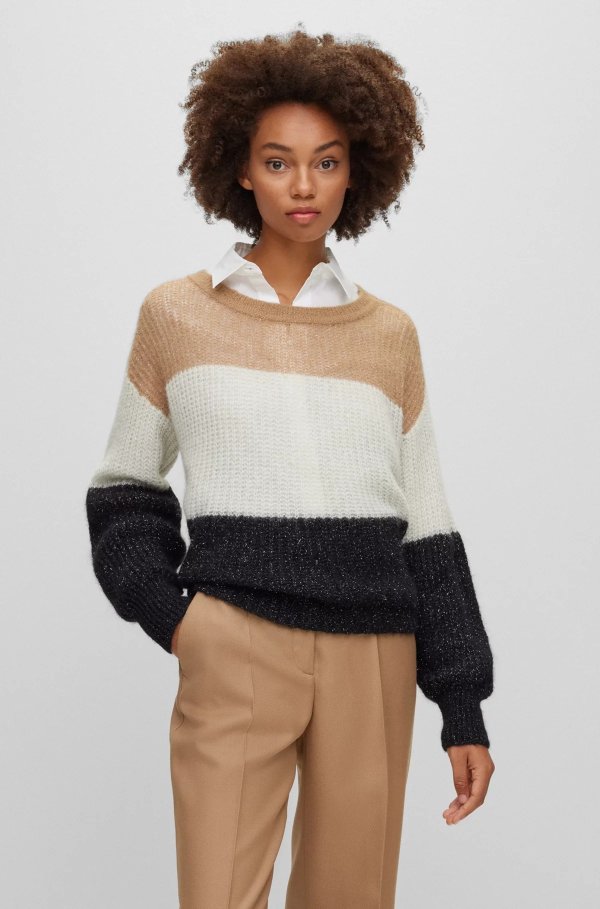 Alpaca-blend sweater with metalized fibers