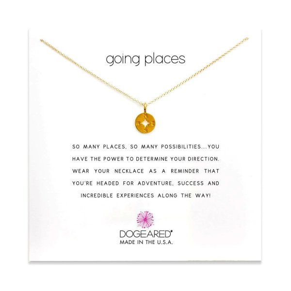 going places compass disc necklace, gold dipped