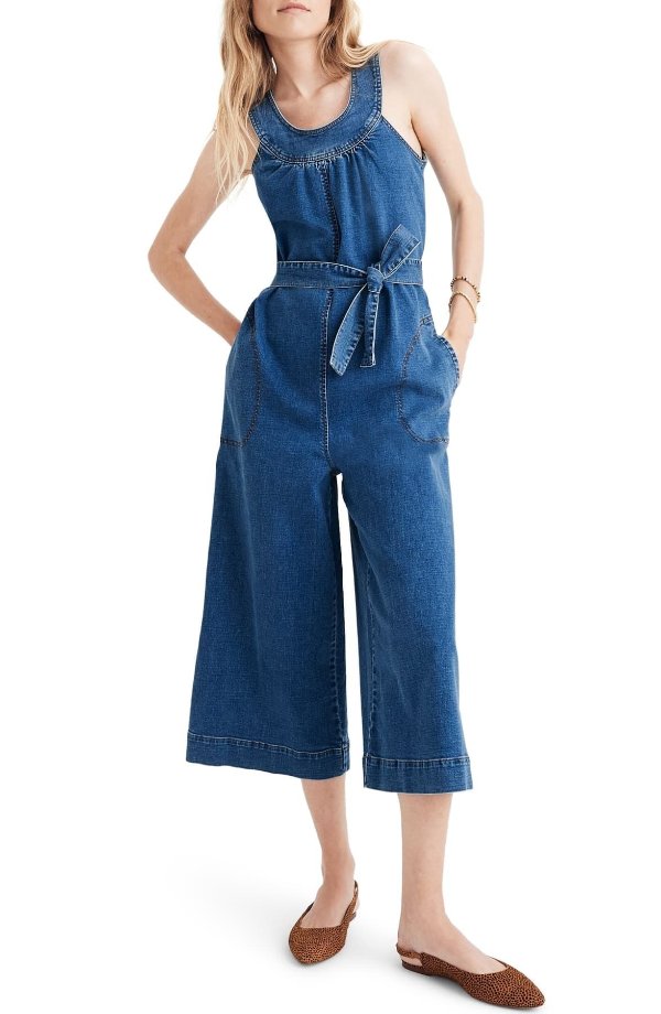 Halter Wide Leg Denim Jumpsuit