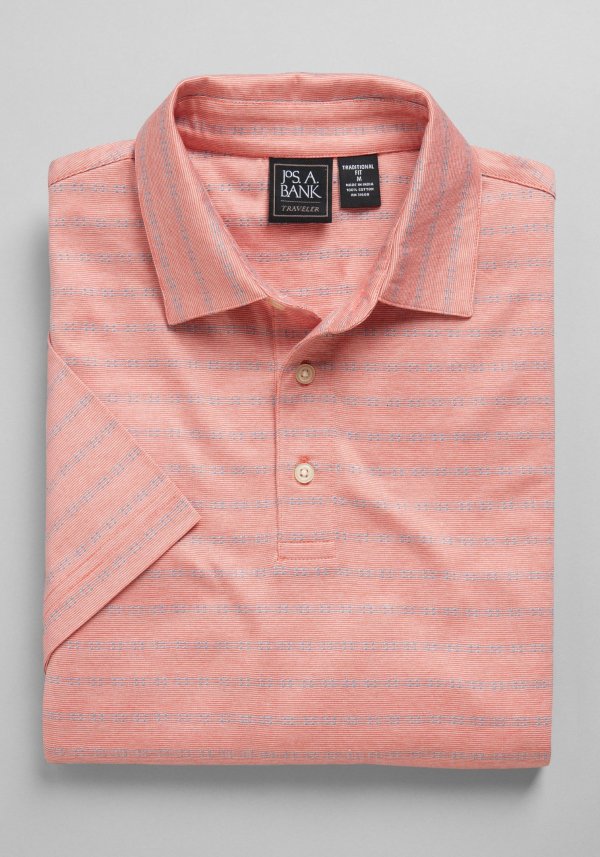 Traveler Collection Traditional Fit Short Sleeve Square Stripe Polo 
