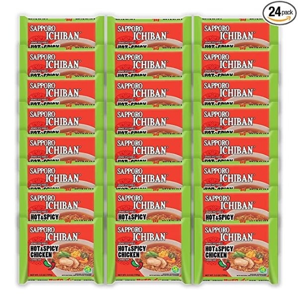 [SAPPORO ICHIBAN] Ramen Noodles, Hot & Spicy Chicken Flavor, No. 1 Tasting Japanese Instant Noodles (3.5 Oz. x 24 packs) | 24 Pack Case