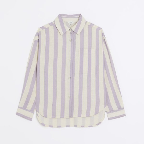 丁香紫竖条纹衬衫