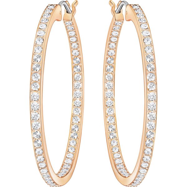 Sommerset Hoop Pierced Earrings, Medium, White, Rose Gold Plating by SWAROVSKI