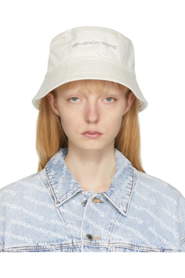 Off-White Denim Crystal Logo Bucket Hat