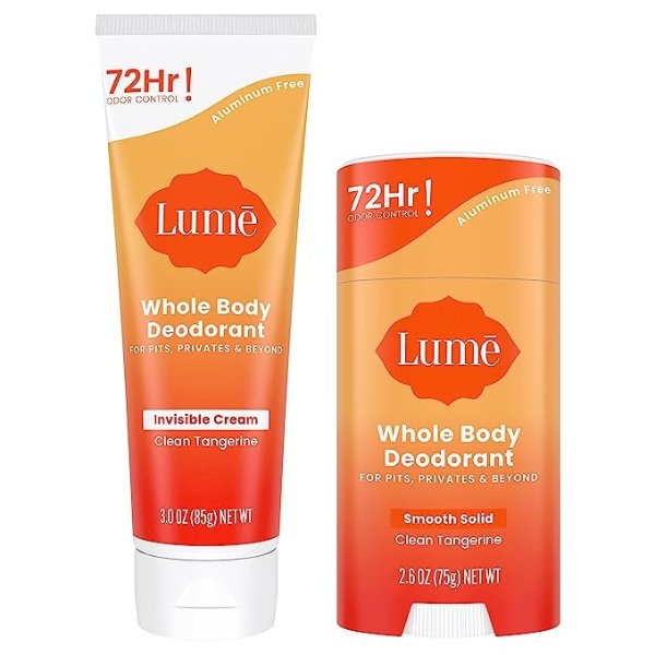e Whole Body Deodorant - Invisible Cream Tube and Solid Stick - 72 Hour Odor Control - Ainum Free, Baking Soda Free, Skin Safe - 3.0 Ounce Tube and 2.6 Ounce Solid Stick Bundle (Clean Tangerine)