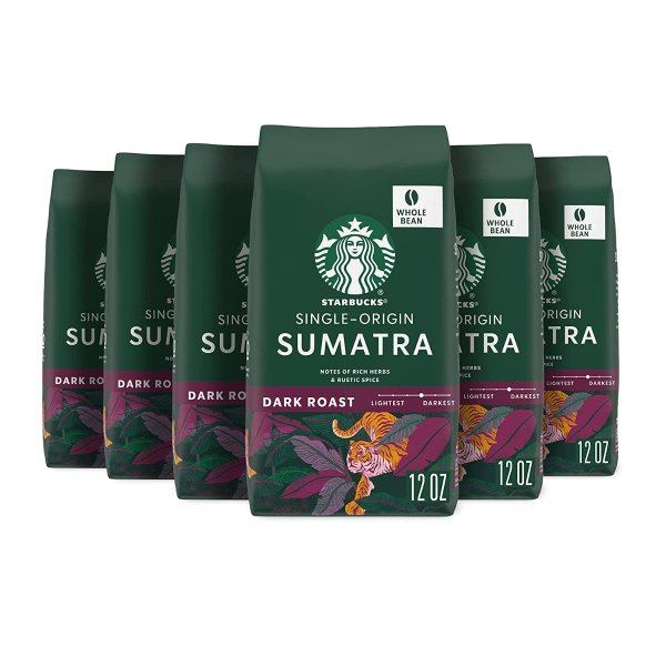 Sumatra Dark Roast Whole Bean Coffee, 12 Ounce (Pack of 6)