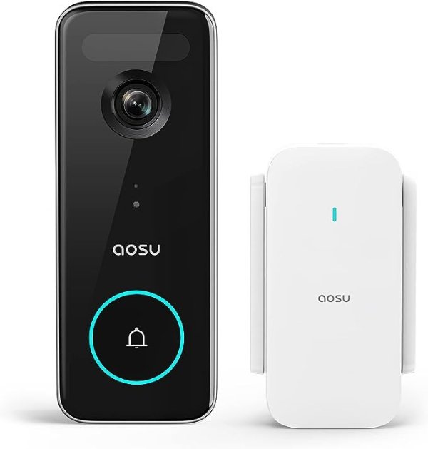 AOSU Doorbell Camera Wireless, 5MP Ultra HD, No Monthly Fee, 2.4/5 GHz WiFi Video Doorbell with Homebase, Battery/Wired Powered, Work with Alexa & Google Assistant