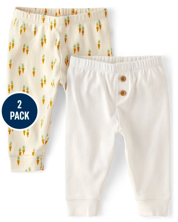 Unisex Baby Carrot Print And Solid Knit Pants 2-Pack - Homegrown by Gymboree