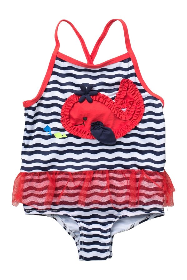 Whale Stripe Print One-Piece Swimsuit(Toddler Girl)