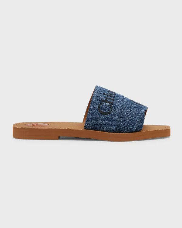 Woody Denim Logo Flat Sandals