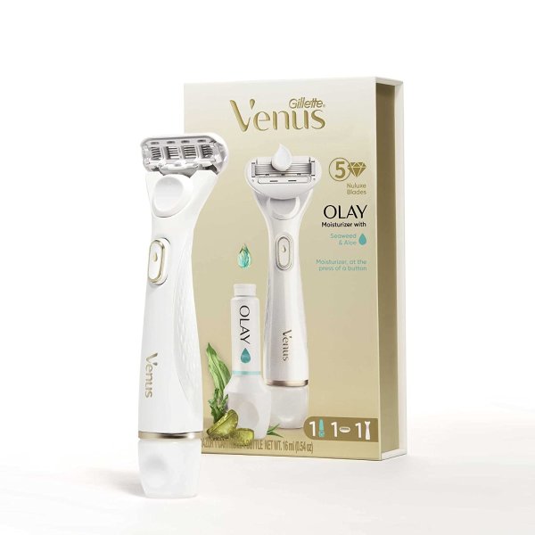 Gillette Venus Radiant Skin Womens razor, Seaweed & Aloe Olay moisturizer, 1 razor handle + 1 blade refill + 1 Olay moisturizer