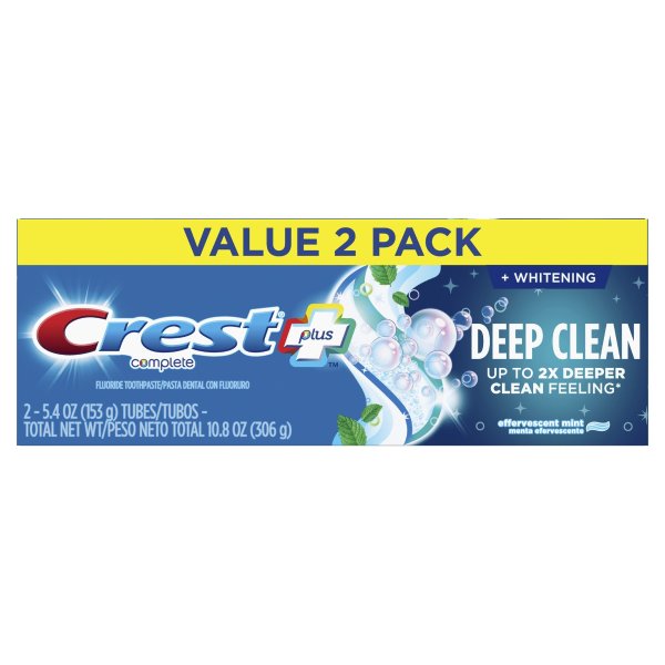  Deep Clean Complete Whitening Toothpaste, Effervescent Mint, 5.4 Oz (2 Pack)