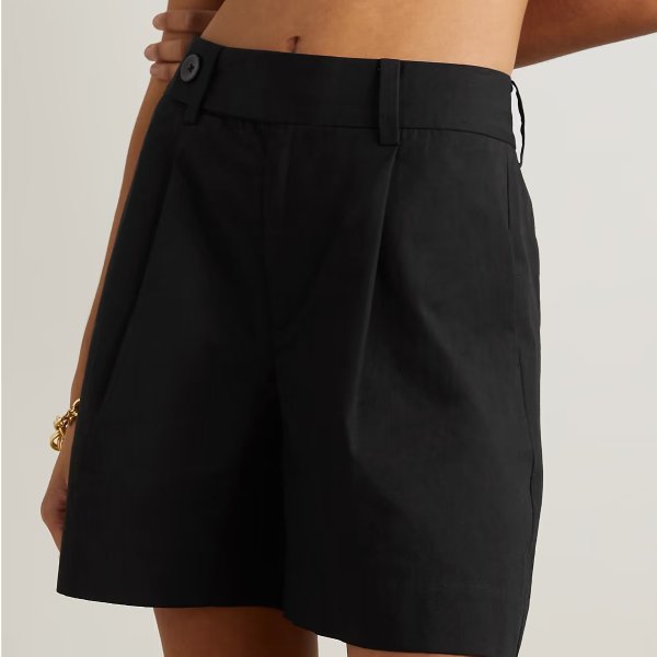 Pleated cotton and linen-blend shorts