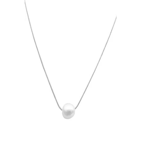 White Rhodium Plated 10 毫米淡水珍珠吊坠项链