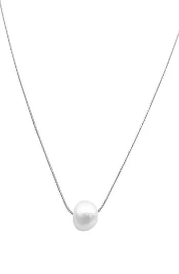White Rhodium Plated 10 毫米淡水珍珠吊坠项链