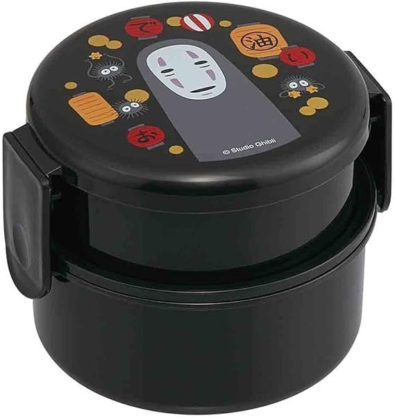 Spirited Away 2 Tier Round Bento Lunch Box with Folk (17oz) - Authentic Japanese Design - Microwave Safe - Black