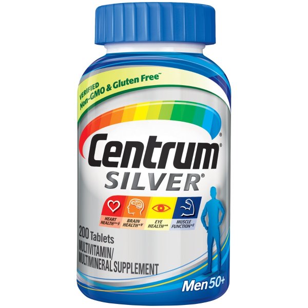 Silver Men (200 Count) Complete Multivitamin / Multimineral Supplement Tablet, Vitamin D3, B Vitamins, Zinc, Age 50+