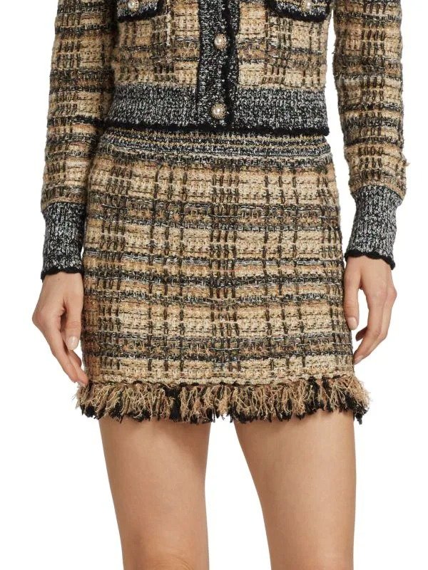 Balsam Fringed Tweed Mini Skirt