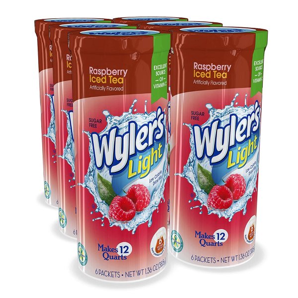 Wyler's Light Canister Drink Mix, Raspberry Iced Tea Water Powder, 6 Canisters