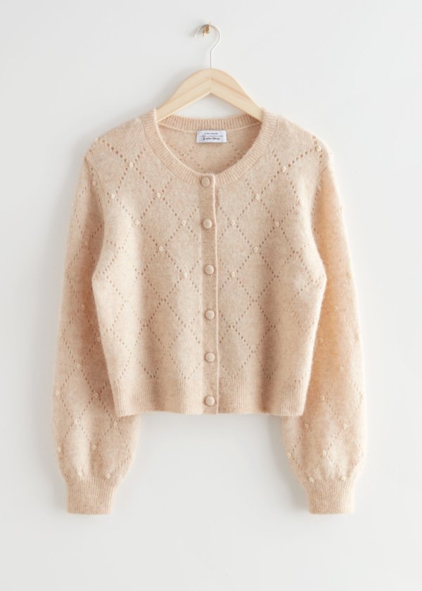 Pointelle Knit Floral Embroidery Cardigan