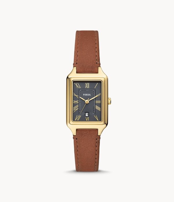Raquel Three-Hand Date Medium Brown LiteHide™ Leather Watch