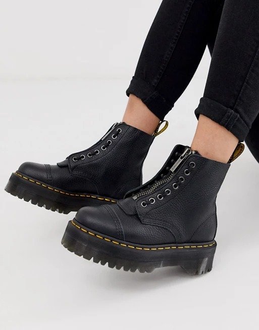 Sinclair flatform zip leather boots in tumbled black 