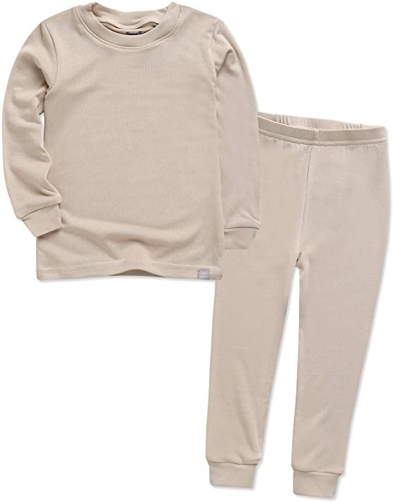 12M-8T Unisex Girls & Boys Short/Long Soft Rib Knit Shirring Ribbing Tencel Fabric Sleepwear Pajamas 2pcs Set