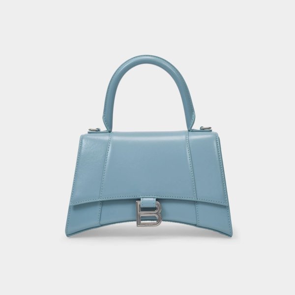Hourglass Top Handle S Bag in Blue Leather