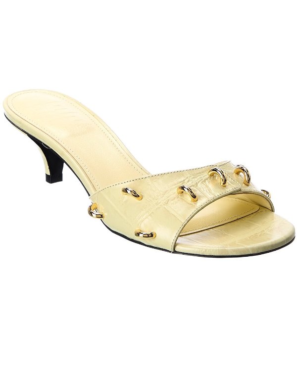 Show Croc-Embossed Leather Sandal / Gilt