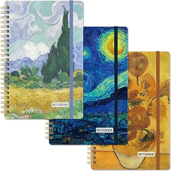 Spiral Notebook - 3 Pack A5 Spiral Notebooks, 5.9”x 8.3”, 3 x 160 Pages Ruled Notebook/Journal for Women, College Lined Notebook with Elastic Closure, Back Pocket, for Office & School