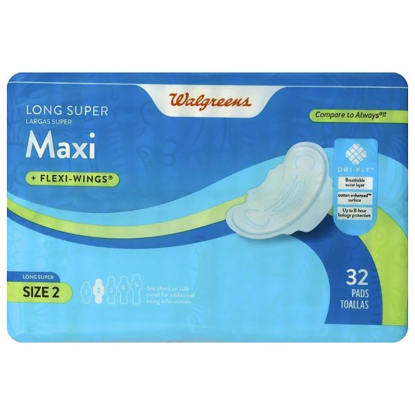 Maxi Pads with Wings, Super