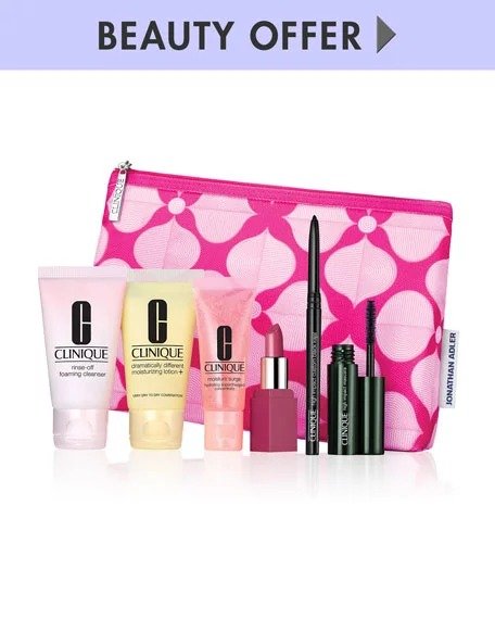Jonathan Adler Cosmetics Bag
Rinse-Off Foaming Cleanser, 1.0 oz./ 30 mL
Dramatically Different Moisturizing Lotion+, 1.0 oz./ 30 mL
Moisture Surge Hydrating Supercharged Concentrate, 0.5 oz./ 15 mL
Pop Lip Colour + Primer
High Impact Custom Black Kajal in Blackened Black
High Impact Mascara in Black