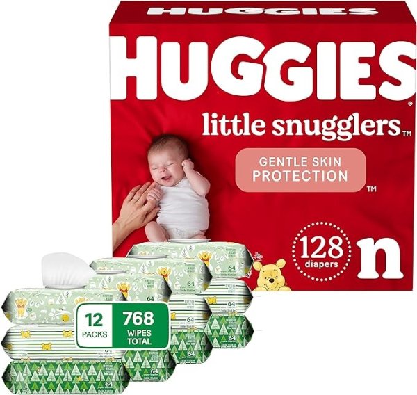 婴儿尿布+湿巾套装: 尿布128片 + 湿巾768抽