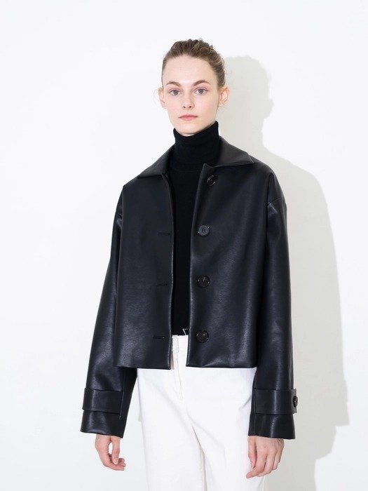 fake leather short jacket (black)