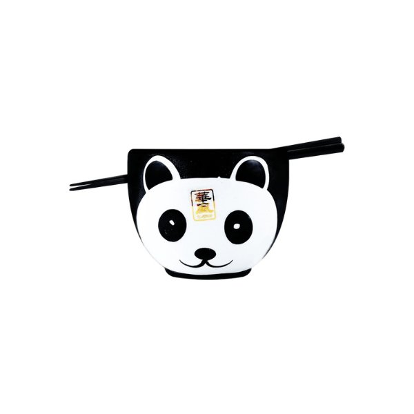 日式碗筷套装 插筷子碗带孔 泡面碗汤碗拉面碗 黑熊猫