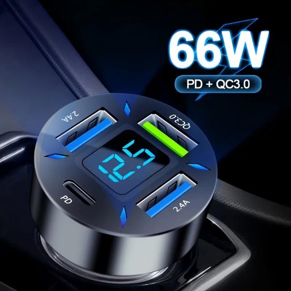66w 4 Ports Usb Pd Quick Car Adapter Charger Qc3 0 Type C In Car Adapter Fast Charging | Don't Miss These Great Deals | Temu