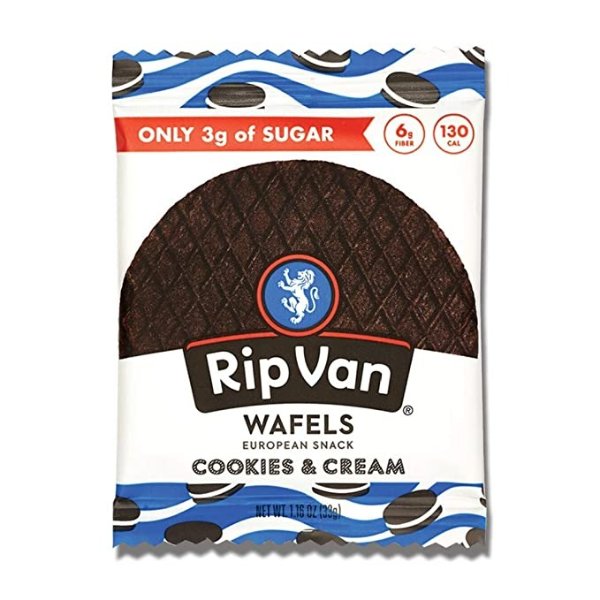 Rip Van Wafels Cookies & Cream Stroopwafels - Healthy Snacks - Non GMO Snack - Keto Friendly - Office Snacks - Low Sugar (3g) - Low Calorie Snack - 12 Pack