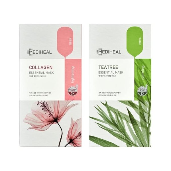 Official Best Korean Sheet Mask - Collagen Teatree Essential Face Mask 20 Sheets Lifting Firming Calming Soothing For All Skin Types