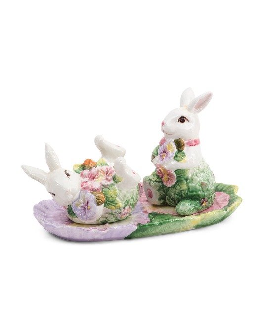 Pansy Bunny Salt And Pepper With Tray