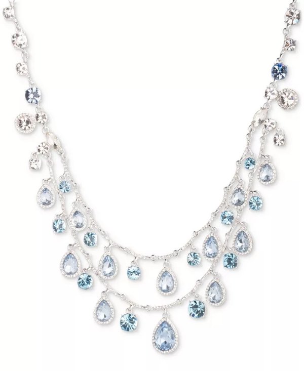Silver-Tone Pave & Color Crystal Layered Necklace, 16" + 3" extender