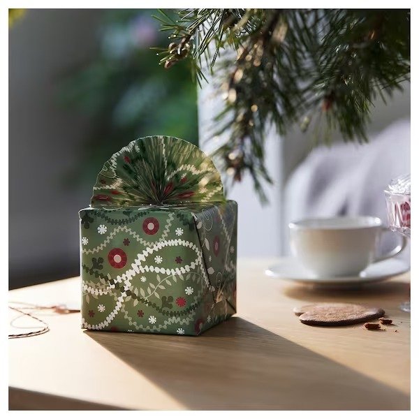 VINTERFINT Gift wrap, roll, leaf pattern green, 9.84x2.30' - IKEA