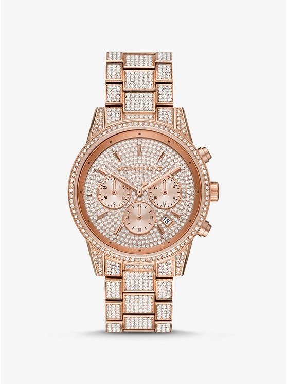 Ritz Pave Rose Gold-Tone Watch