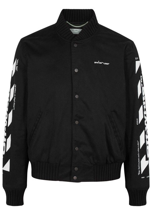 Black stretch-cotton bomber jacket