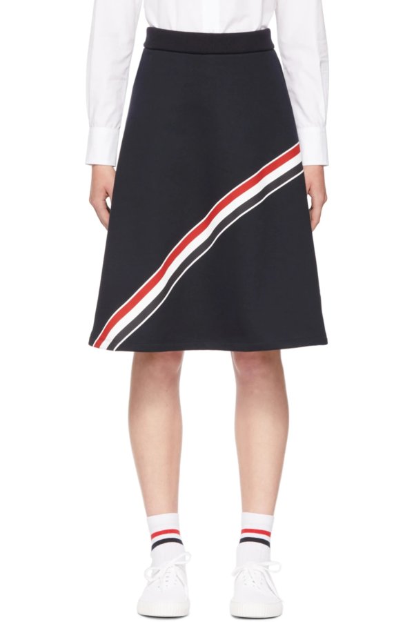 Navy Loopback Diagonal Stripe Skirt