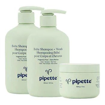 Pipette Nourishing Bath Time Duo Fragrance Free Wash 12.0 fl oz and Baby Balm 2.0 oz, 3-pck