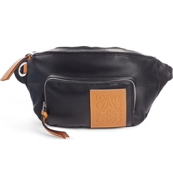 Puffy Leather & Canvas Belt Bag