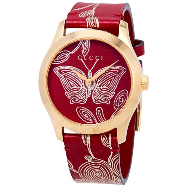 G-Timeless Red Dial Unisex Leather Watch