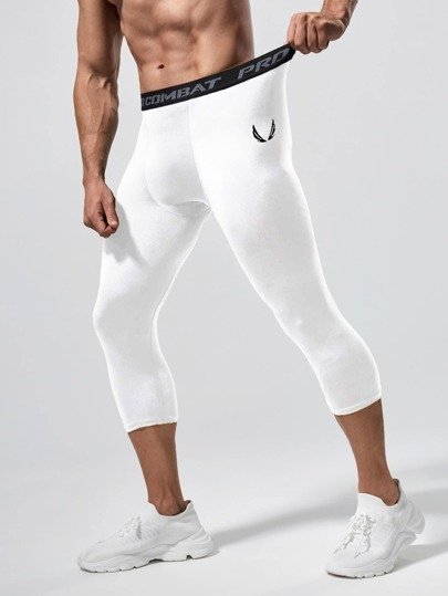Men Wings Print Contrast Letter Tape Sports Tights