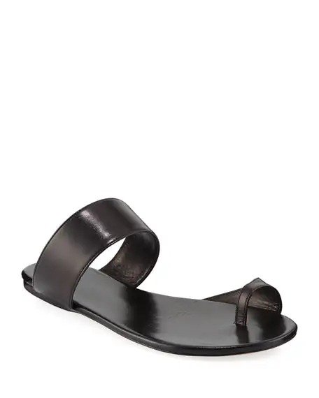 Infradito Flat Leather Toe-Strap Slide Sandals